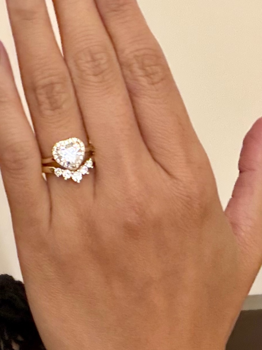 New 14K Gold Plated Heart Cubic Zirconia 2-Piece Stackable bridal ring set 7